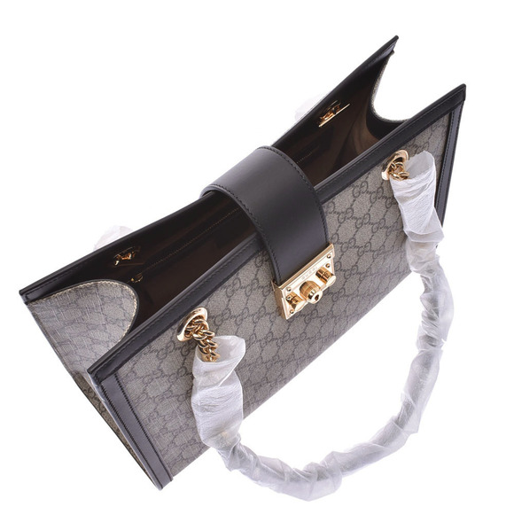 Gucci Padlock Chain Tote GG Supreme Gray Leather Bag - Picture 8 of 9